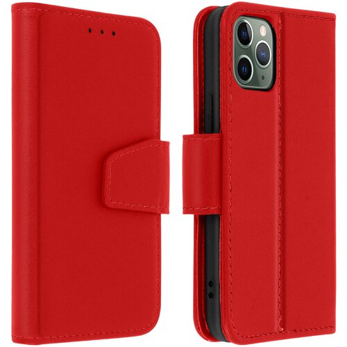 AVIZAR Premium usnjena torbica, preklopna denarnica in stojalo za video za iPhone 11 Pro Max - rdeca, (20626422) Cene
