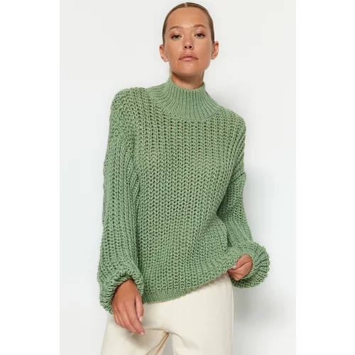 Trendyol Mint Wide Fit Soft Textured Basic Collar Knitwear Sweater