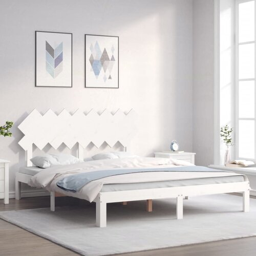 vidaXL Posteljni okvir z vzglavjem bel 160x200 cm trden les Cene