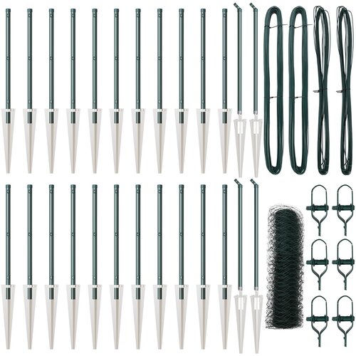 vidaXL Heksagonalna ograja Zelena 0.4x50 m Jeklo, Ograjevalni drogovi z bodicami 13 kos Ø32 mm 60 cm Galvanizirano jeklo Cene