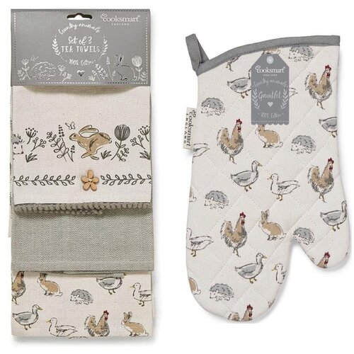 Cooksmart ® Kuhinjske krpe in kuhinjnska rokavica v kompletu 4 ks Country Animals – Cene