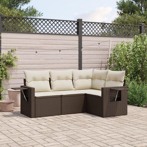 VidaXL 4-dijelni set vrtnih sofa od poliratana s jastucima smeđi Slike