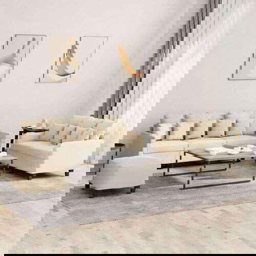  3-dijelni set sofa s jastucima krem od tkanine Slike