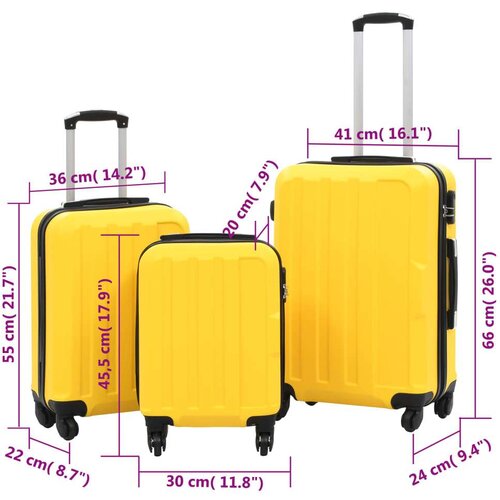  3-dijelni set čvrstih kovčega žuti ABS Slike