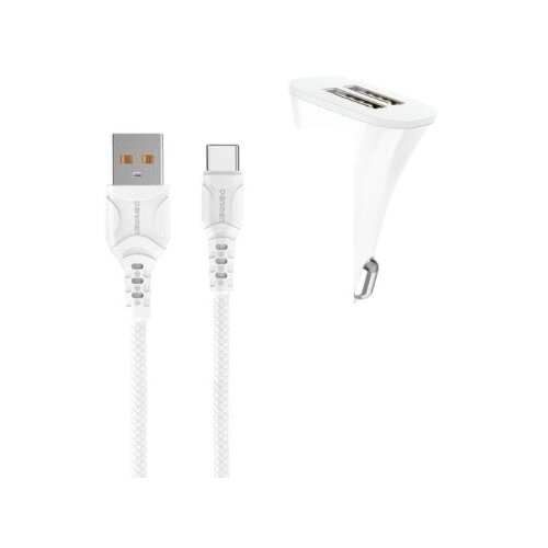 Denmen Avtopolnilec 2x USB 3.1A 15W QC3.0 + USB-C kabel 3100mA hitro polnjenje bel Cene