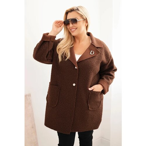 Kesi Włoski Women&amp;#039;s Plus Size coat with wool and pockets chocolate Slike