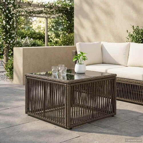 Stol za vrt 55 x 55 x 37 cm PE Rattan i Staklo Slike