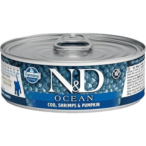 N&D OCEAN Ocean Cat Kitten tuna, trska, &scaron;kampi in buča 70 g konzerva Cene