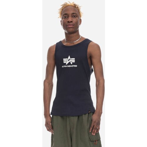 Alpha Industries Bombažna kratka majica Logo Tank siva barva Slike