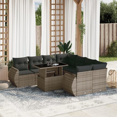 vidaXL 9-dijelni set vrtnih sofa od poliratana s jastucima sivi Cijene
