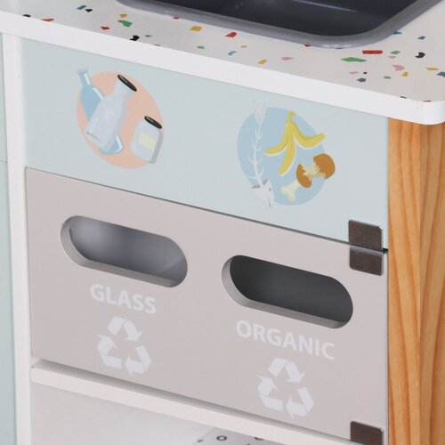 Ginger Home dečija drvena kuhinja sa elektronskom pločom za kuvanje, mikrotalasnom pećnicom, rernom, sudoperom I dodacima, od punog drveta Slike