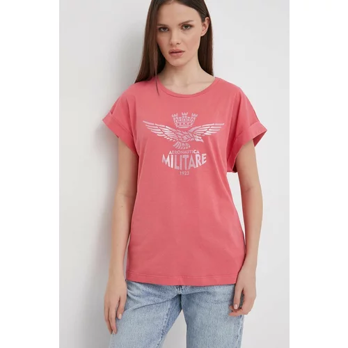 Aeronautica Militare Pamučna majica za žene, boja: ružičasta