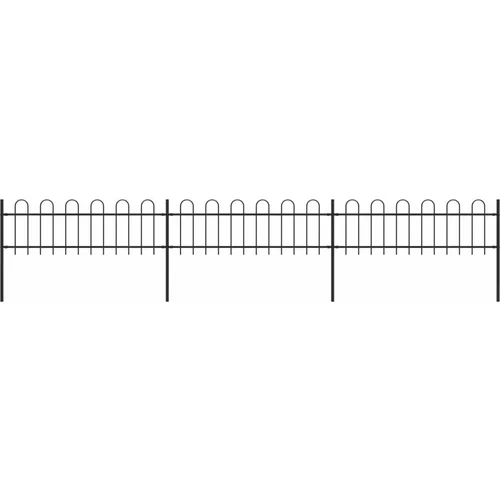vidaXL Vrtna ograja z obročastimi vrhovi jeklo 5,1x0,6 m črna