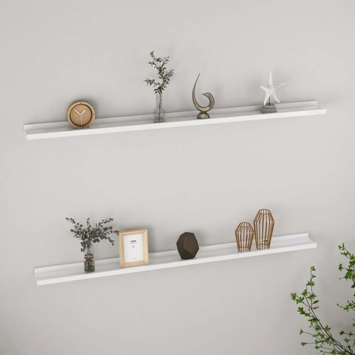 VidaXL Zidne police 2 kom visoki sjaj bijele 115 x 9 x 3 cm Slike