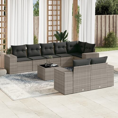 vidaXL 9-dijelni set vrtnih sofa od poliratana s jastucima sivi Cijene