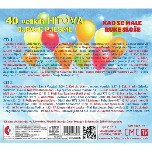CROATIA RECORDS Razni Izvođači // 40 Velikih Hitova - Dječje Pjesme - Kad Se Male Ruke Slože Slike