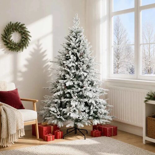  Umjetno božićno drvce s nogom 180 cm PVC i metal - Zelena i bijela 180 cm bez LED svjetala Cijene