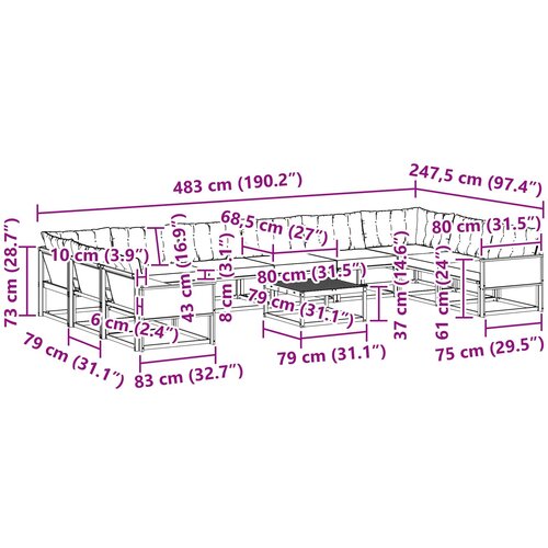  Set vanjskih sofa s jastukom 11 pcs Prirodna i svjetlosiva Slike