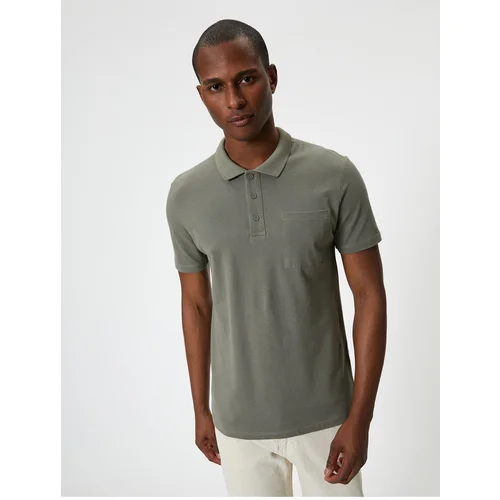 Koton Polo Neck T-Shirt Slim Fit Pocket Detailed Buttoned