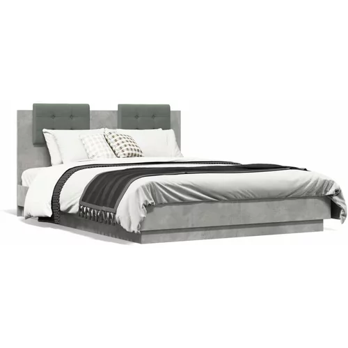  Okvir kreveta s uzglavljem siva boja betona 135x190 cm drveni