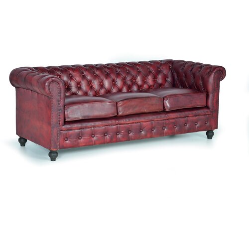 GINER Y COLOMER Chesterfield kavč iz rjavega naravnega usnja, 3 sedeži, (22147725) Cene