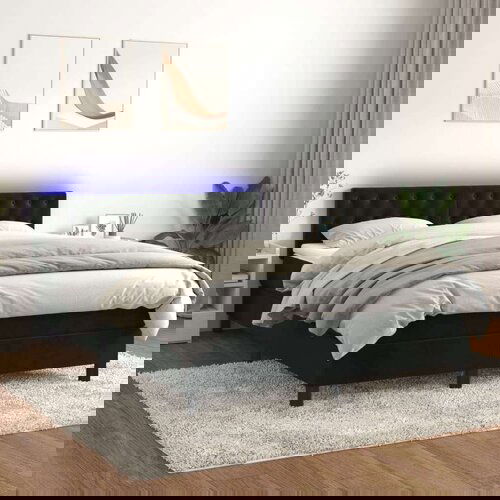 vidaXL Box spring postelja z vzmetnico LED črna 140x190 cm žamet Cene