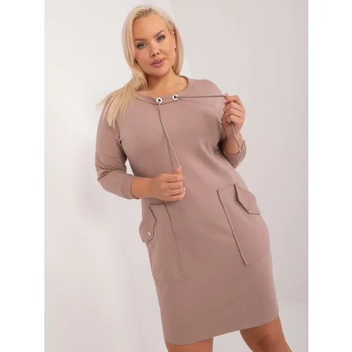 Fashion Hunters Plus size dark beige dress with drawstrings