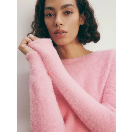 Reserved pulover iz mešanice preje kovinske barve - roza