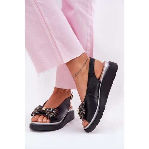 Zazoo Women&amp;#039;s leather wedge sandals with bow 1882 black Slike