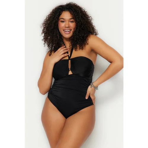 Trendyol Curve Plus Size Swimsuit - Black - Plain