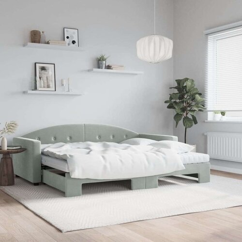 vidaXL Izvlečna dnevna postelja z vzmetnico sv. siva 90x200 cm blago Cene