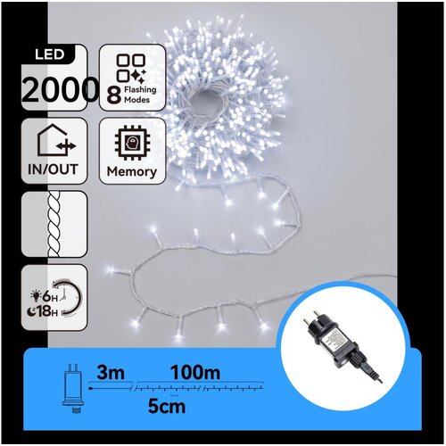 Aigostar LED spolja&scaron;nja božićna girlanda 2000xLED/8 funkcija 103m IP44 hladna bela Cene