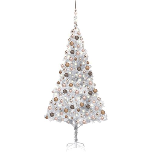 vidaXL Novoletna jelka z LED lučkami in bučkami srebrna 210 cm PET Cene