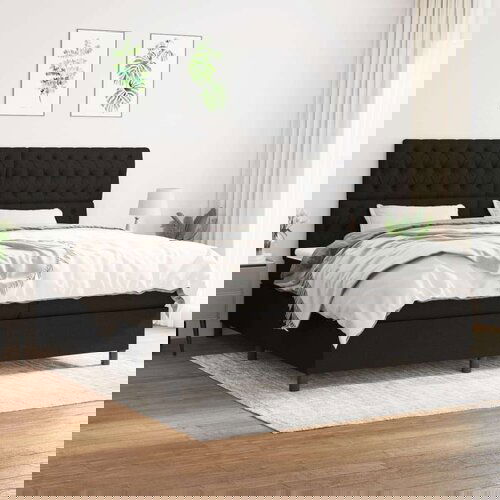  Box spring postelja z vzmetnico črn 200x200 cm blago, (20761194) Cene