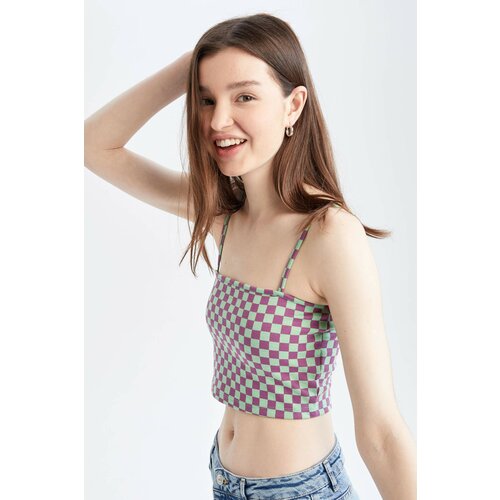 Defacto Fitted Square Collar Checkered Patterned Crop Athlete Slike
