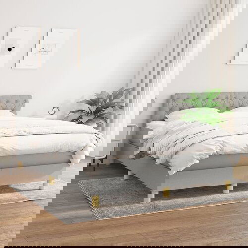 VidaXL Box spring posteljni z vzmetnico svetlo siv 140x190 cm blago Slike