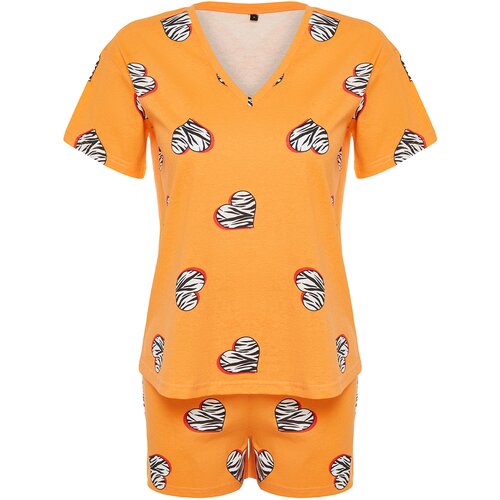Trendyol Orange 100% Cotton Heart Knitted Pajamas Set Slike
