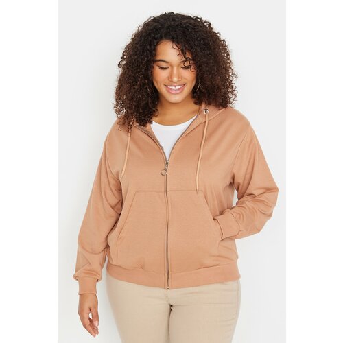 Trendyol Curve Plus Size Sweatshirt - Brown - Oversize Slike