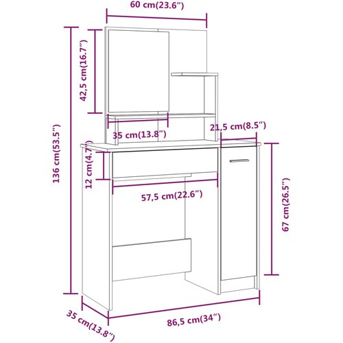 Set toaletni stolić boja dimljenog hrasta 86,5x35x136 cm Slike