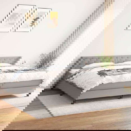  Krevet s oprugama i madracem svjetlosivi 200 x 200cm od tkanine Slike
