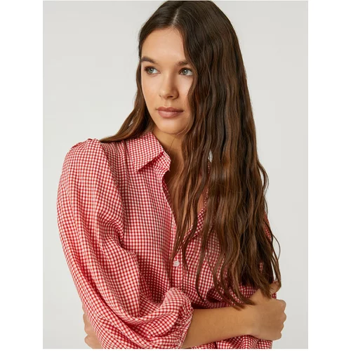 Koton Oversized Shirt Viscose with Balloon Sleeves Gingham and Buttons.