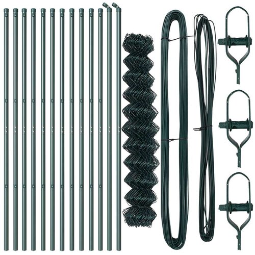  Ograda od lančanih veza s 13 stupova 1.4x25 m Galvanizirani čelik Zelena Slike