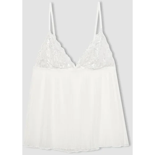 Defacto Fall In Love Bridal Lace White Strap Pajama Top