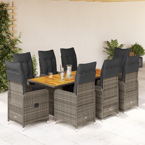 vidaXL 9-dijelni vrtni bistro set od poliratana s jastucima sivi Cene