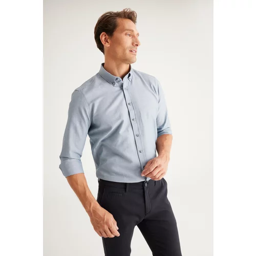 Altinyildiz classics Men's Gray Buttoned Collar Cotton Slim Fit Slim-fit Oxford Shirt.