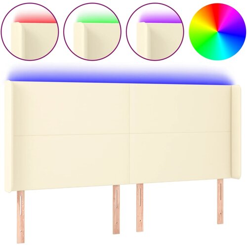  LED uzglavlje krem 203 x 16 x 118/128 cm od umjetne kože Slike