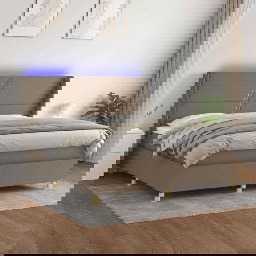  Krevet box spring s madracem LED smeđesivi 180x200 cm tkanina Slike