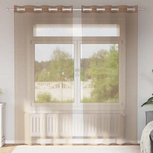 Voile zavjese s u&amp;scaron;icama 2 kom svijetlosmeđe Smeđa 140 x 175 cm Slike