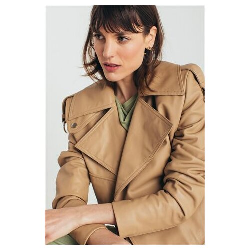 Mona ženska bež kožna jakna širokih revera 8054201-1 Slike