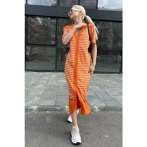 Madmext Orange Buttoned Knitwear Women's Dress